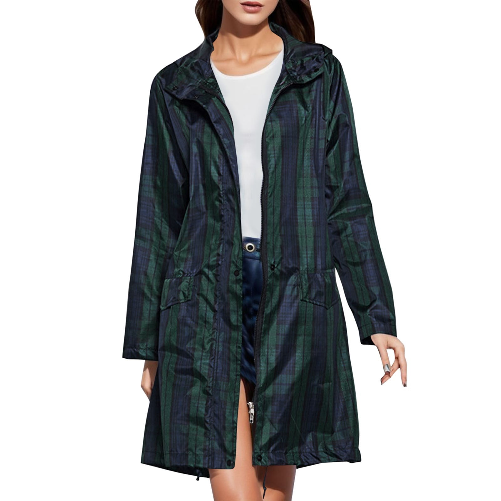 Female Jacket Dot Printed Rain Jacket With Hood Lightweight Long Sleeve ...