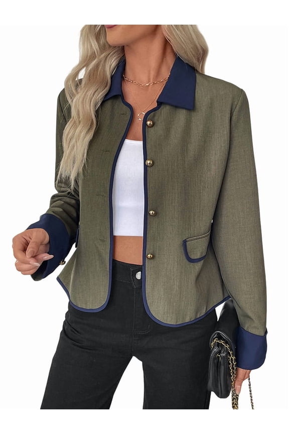 Female Jacket Fall Long Sleeve Lapel Button Down Jackets Trendy Going Out Casual Outwear Green XL