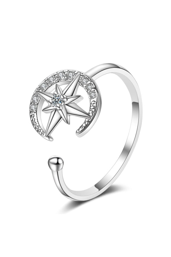 Female Japanese Style Simple Diamond Star Moon Ring