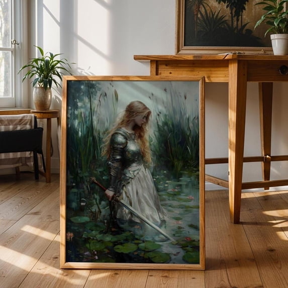 Female Knight Victorian Wall Art Print, Dark Academia, Lake, Goth Moody ...