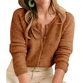 thumbnail image 1 of Female Knit Cardigan Casual Crew Neck Button Down Long Sleeve Sweater Jumper Layer Top Brown XXL, 1 of 10