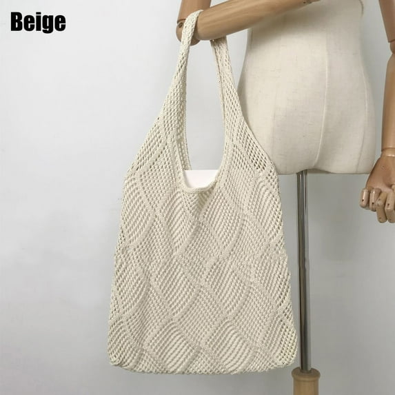 Female Large Capacity Woven Shopping Tote Shoulder Bags Knitting Handbags Crochet Bag BEIGE