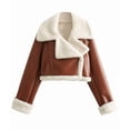 thumbnail image 1 of Female Leather Jacket Faux Fur Moto Jacket Winter Trench Coat Cropped Shearling Jacket Light Coffee S, 1 of 10