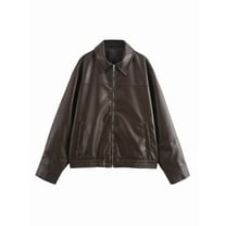 Female Leather Jackets Oversized Faux Plus Size Moto Biker Coat Fall Outfits Fashion Clothes Coffee M