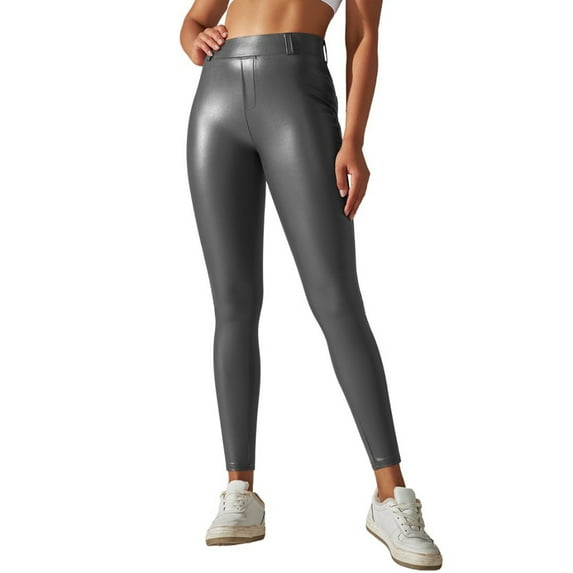 Female Leggings Women'S Yoga Leggings With Pu Pocket Skinny Fit Lined Sports Tights High Waist Pants Holiday Vacation Slacks For Woman