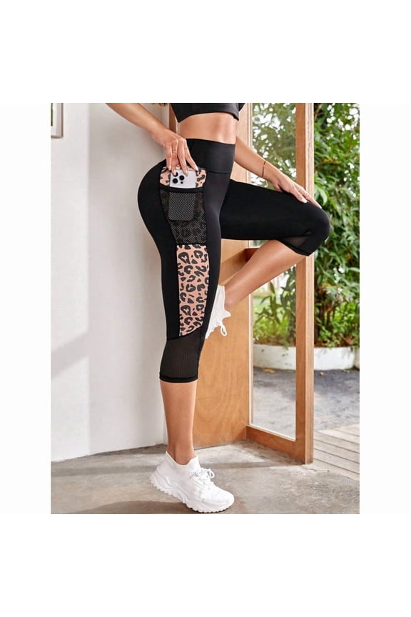 Female Leopard Splicing High Waist Yoga Pants 1773656642680663