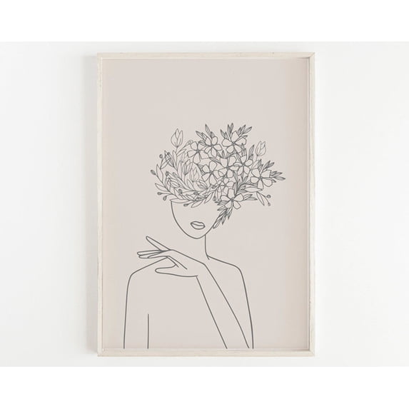 Female Line Art Boho Flower Print Above Bed Art Minimalist Print Plant ...