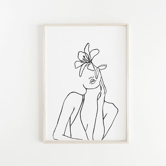 Female Line Drawing Abstract Flower Poster, Unframed Paper Poster 8x10in