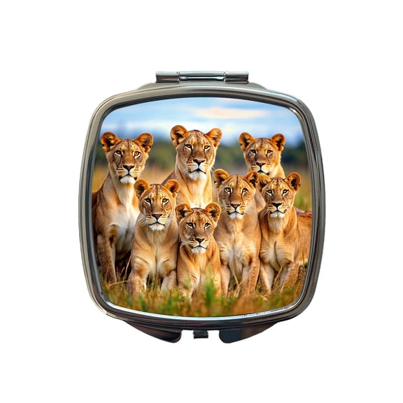 Female Lions Travel Makeup Handbag Purse Small Pocket Compact Mirror