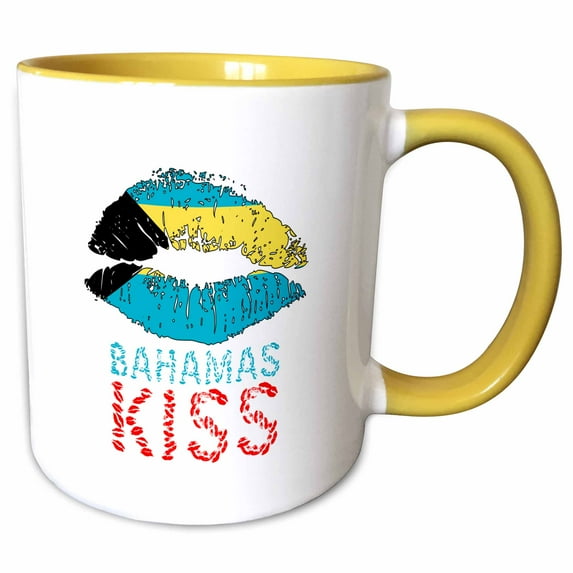 3drose, Female Lips, Flag of Bahamas. Bahamas Kiss. Patriotic, Travel Gift, 15oz Two-tone Yellow Mug