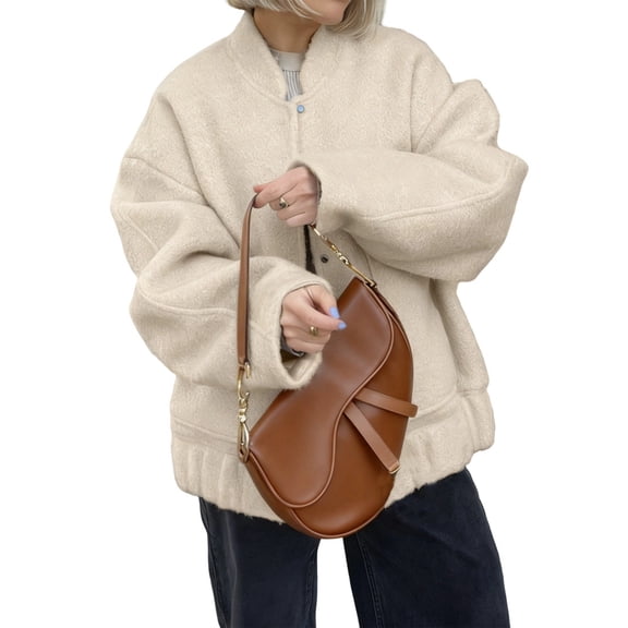 Female Long Lantern Sleeve Button Down Chunky Knit Loose Coats Cream White M