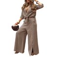 thumbnail image 1 of Female Long Sleeve Beach Shirt Blouses Bathing Suit Cover Up Button Down Collar Brown L, 1 of 9