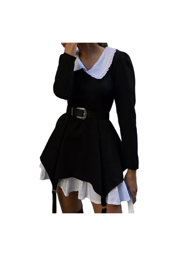 Female Long Sleeve Bubble Dress Fall Trendy Color Block Cocktail Birthday Dinner Going Out Mini Dresses