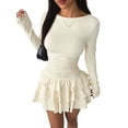 thumbnail image 1 of Female Long Sleeve Corset Mini Dress Ruffle Hem Short Party Club Dresses Color XS, 1 of 9