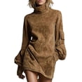 thumbnail image 1 of Female Long Sleeve Dress Mock Neck Slim Fit Bodycon Mini Dresses Caramel Color L, 1 of 9