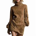 thumbnail image 1 of Female Long Sleeve Dress Mock Neck Slim Fit Bodycon Mini Dresses Caramel Color XS, 1 of 10