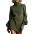 thumbnail image 1 of Female Long Sleeve Dress Mock Neck Slim Fit Bodycon Mini Dresses Green S, 1 of 9
