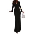 thumbnail image 1 of Female Long Sleeve Maxi Dress Deep V Neck Ruched Bodycon Elegant Semi Formal Wedding Guest Dresses Black S, 1 of 9
