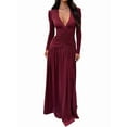 thumbnail image 1 of Female Long Sleeve Maxi Dress V Neck Wrap Waist Formal Long Cocktail Dresses Night Out Outfits Wine Red S, 1 of 8