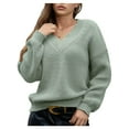 thumbnail image 1 of Female Long Sleeve V Neck Pullover Sweater Oversized Chunky Knitted Loose Jumper Sweaters Green S, 1 of 8