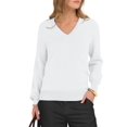 thumbnail image 1 of Female Long Sleeve V Neck Sweaters Fall Casual Classic Soft Loose Fit Basic Pullover Jumper Top Cream White L, 1 of 10