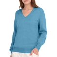 thumbnail image 1 of Female Long Sleeve V Neck Sweaters Fall Casual Classic Soft Loose Fit Basic Pullover Jumper Top Tranquil Blue L, 1 of 10