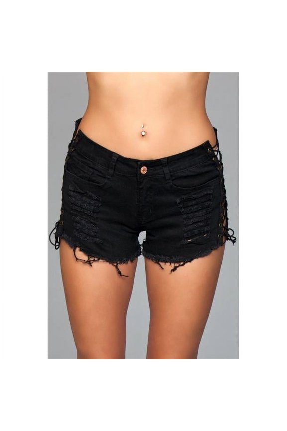 Female Looped in Distressed Shorts, Black - Large