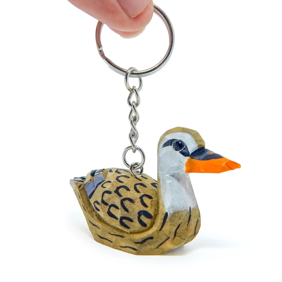 Female Mallard Duck Bird Keychain Ring Clip Charm Miniature Wood Mini Figurine Small Animal