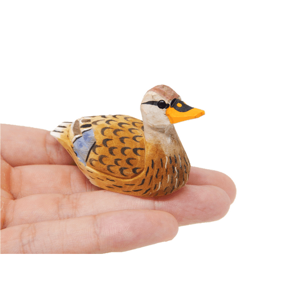 Female Mallard Wooden Duck Figurine - Brown Miniature Bird Statue Handmade Carving Home Decor Decoration Decoy Small Animals