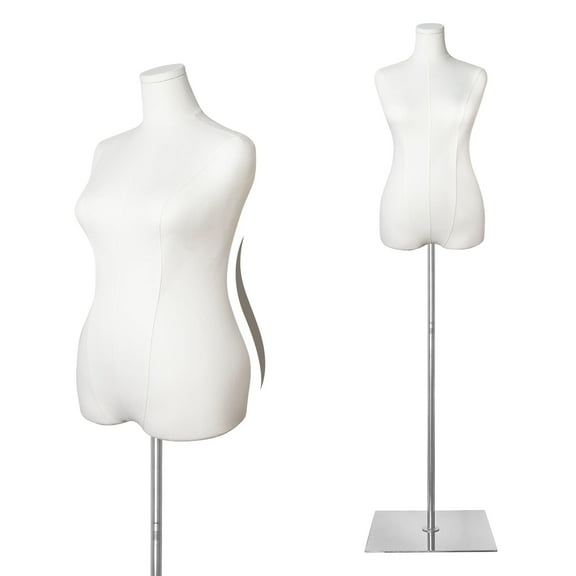 Female Mannequin Body Plus Size 10-12, Dress Form with Silver Metal Base, Adjustable Height for Sewing Tailoring, Display Clothing Jewelry in Studio