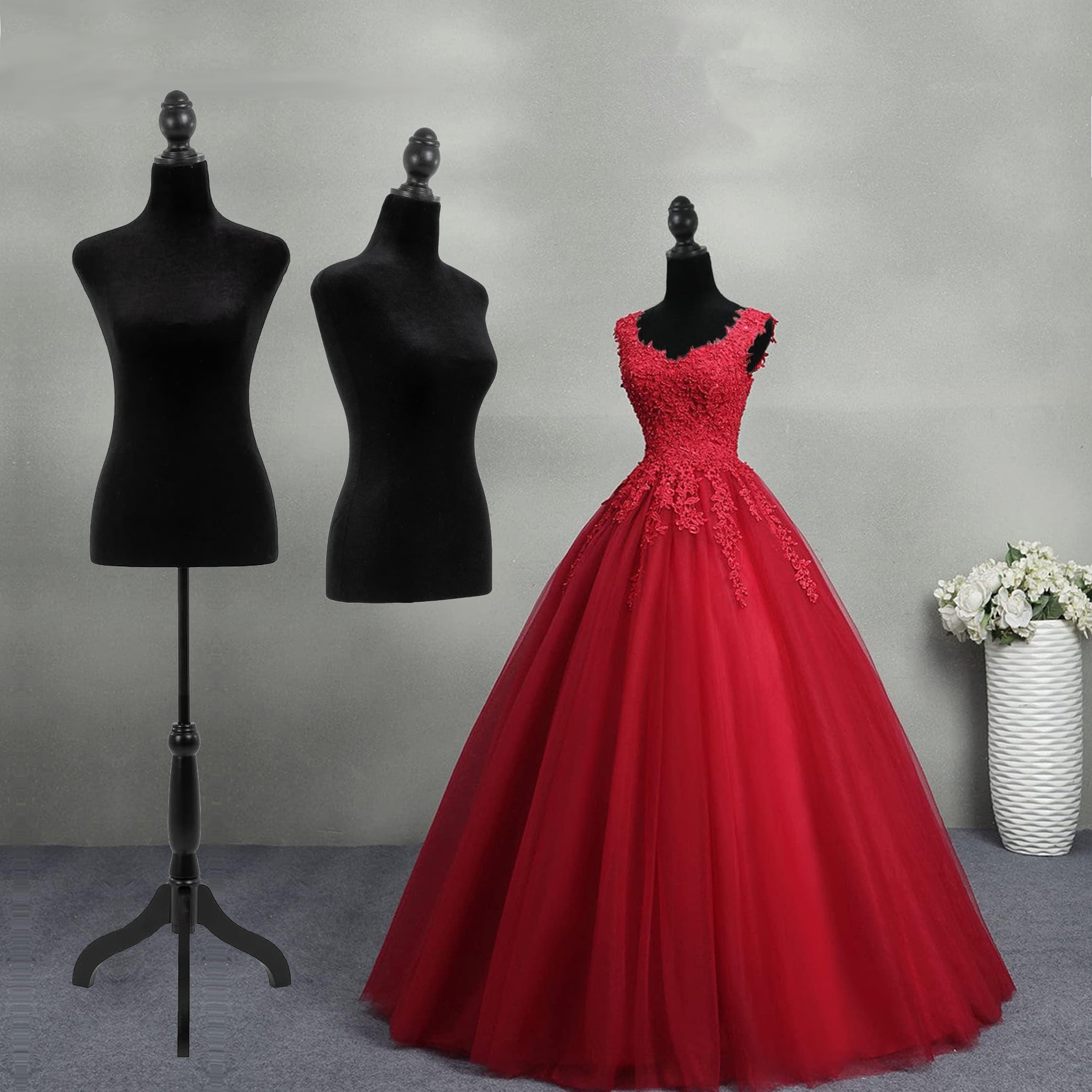 Female Mannequin Dress Form Manikin Body Torso with Wooden Tripod Base Stand Adjustable Height Pinnable Feature for Sewing Dress Jewelry Display, Black