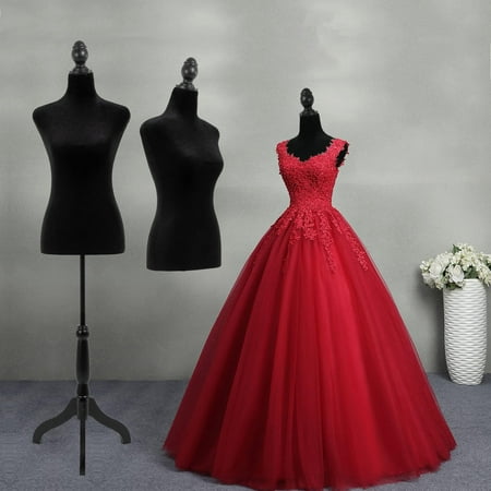 Female Mannequin Dress Form Manikin Body Torso with Wooden Tripod Base Stand Adjustable Height Pinnable Feature for Sewing Dress Jewelry Display, Black
