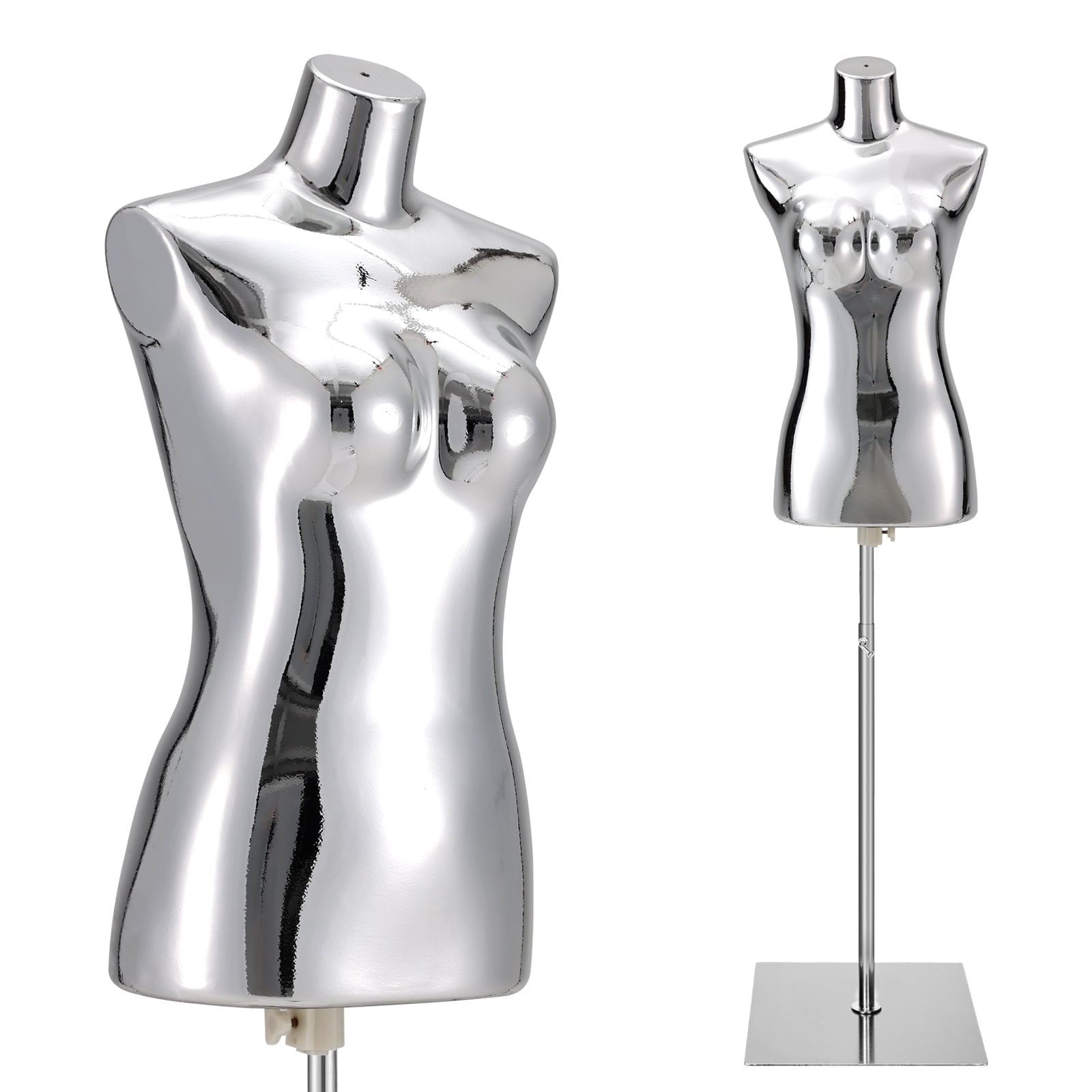 Female Mannequin Dress Form Torso - Manikin Body with Metal Stand Height Adjustable, Display Mannequin Body for Sewing Clothes (40-75Inch, Silver)