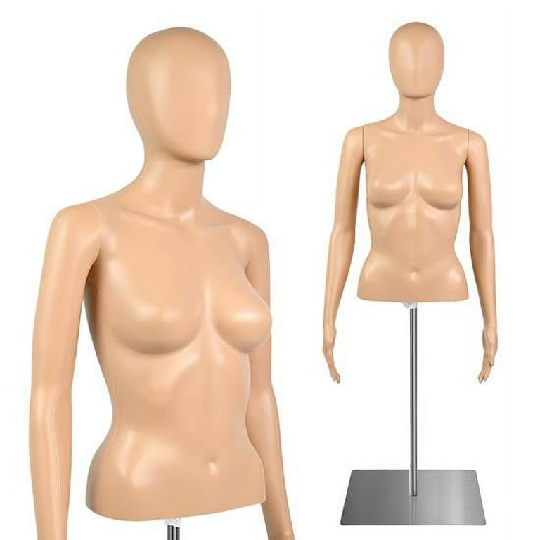 Female Mannequin Torso, Adjustable Height and Detachable Arms Dress Form  Display with Metal Stand, Skin Tone, for Sweaters, T-Shirts, Jackets