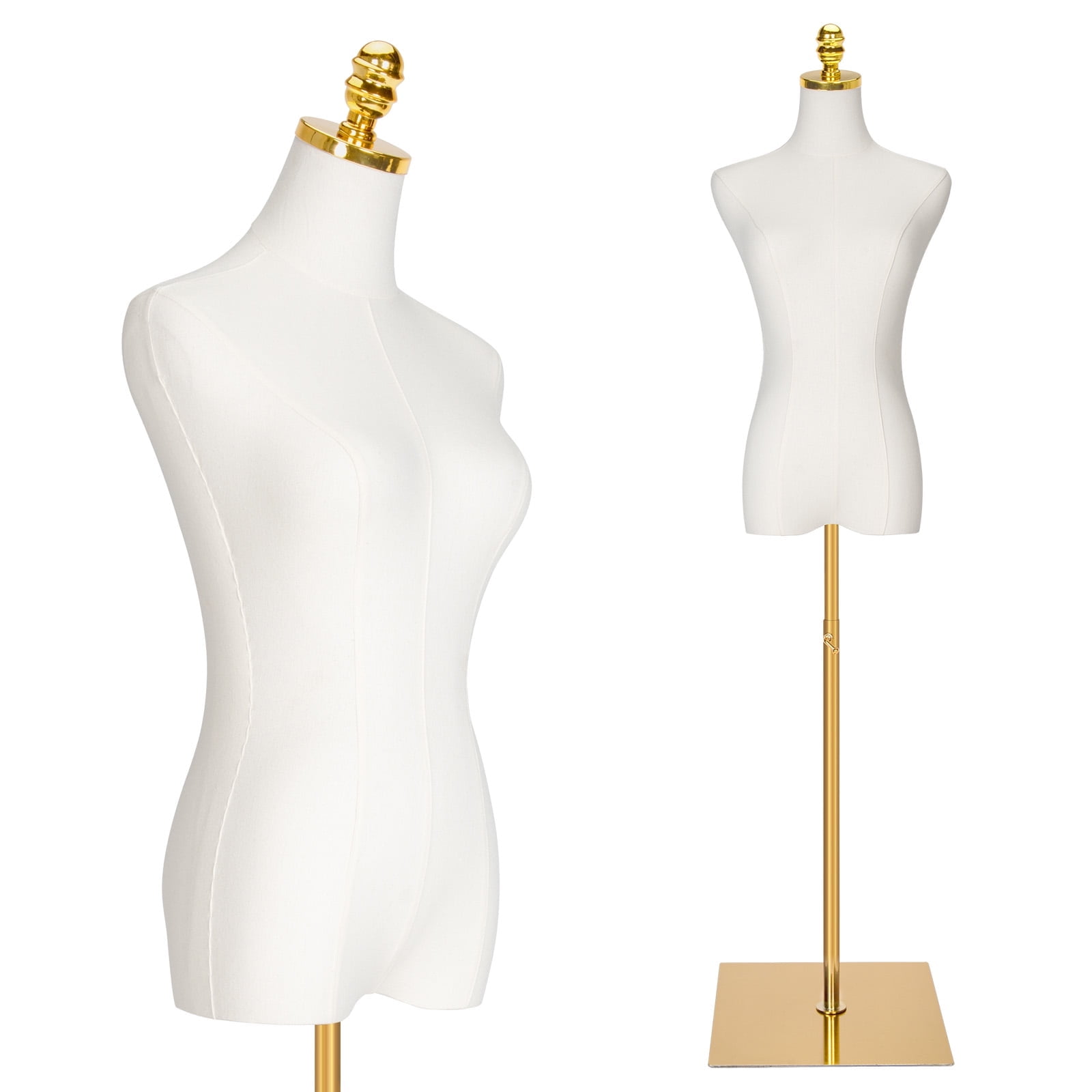 Female Mannequin Torso Dress Form - Mannequins Body Manikin Torso with Metal Base , 40-73 Inch Height Adjustable Female Gold Clothes Mannequin, White