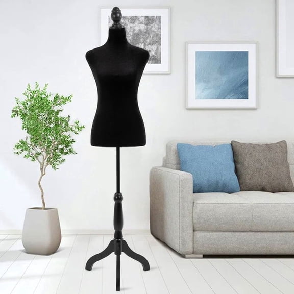 Female Mannequin Torso Mannequin Body Dress Form Mannequin Height Adjustable 49.6-63.4 Inch with Wooden Tripod Stand for Window Display Store Dress Jewelry Display Sewing (Black)