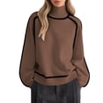 thumbnail image 1 of Female Mock Neck Pullover Sweaters Casual Fall Winter Long Sleeve Color Block Loose Knitted Tops Brown S, 1 of 10