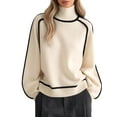 thumbnail image 1 of Female Mock Neck Pullover Sweaters Casual Fall Winter Long Sleeve Color Block Loose Knitted Tops Color L, 1 of 10