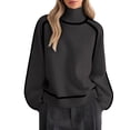 thumbnail image 1 of Female Mock Neck Pullover Sweaters Casual Fall Winter Long Sleeve Color Block Loose Knitted Tops Dark Gray L, 1 of 10