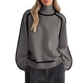 thumbnail image 1 of Female Mock Neck Pullover Sweaters Casual Fall Winter Long Sleeve Color Block Loose Knitted Tops Gray M, 1 of 9