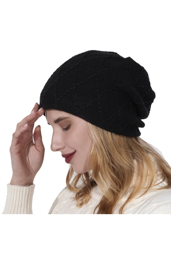 Female Models Winter Warm Needle Knitting Cap Wool Ski Cap Sun Hat Knitting Set Head Cap Solid Color Grid Diamond Plus Velvet Wool Cap Autumn And Winter Ear Protection Pile Cap