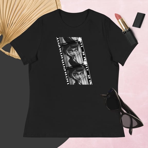 Female Movie Villians, Fan Club Tee - Black & White Toon Graphic T-Shirt, Fun Film Buff Gift, Cinema Lover Shirt, Retro Cartoon, Pop Culture (Black, XL)