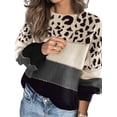 thumbnail image 1 of Female Oversized Knit Sweater, Casual Long Sleeve Pullover, Fall Winter Top, Leopard Soft Long Sleeve Knitwear Gray S, 1 of 7