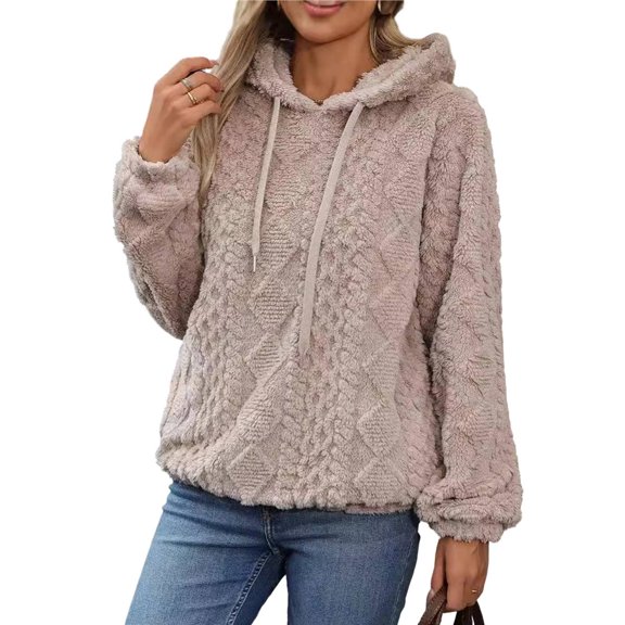 Female Oversized -Pullover Hoodie with Pockets Fuzzy Fleece Sweatshirt Plaid Pattern Color XXL