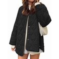 thumbnail image 1 of Female Oversized Quilted Jacket Button Down Cotton Padded Outerwear with Pocket Black XL, 1 of 8