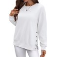thumbnail image 1 of Female Oversized Sweatshirts Long Sleeve Hoodies Shirts Fall Side Slit Pullover Top Teen Outfits White XL, 1 of 9