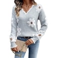 thumbnail image 1 of Female Oversized V Neck Fuzzy Sweaters Casual Loose Long Sleeve Chunky Knit Pullover Jumper Tops Gray M, 1 of 8