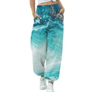 Female Pants Floral Printed High Waisted Jogger Leisure Beam Foot Pocket Sweat Slacks Office Workout Trousers For Woman