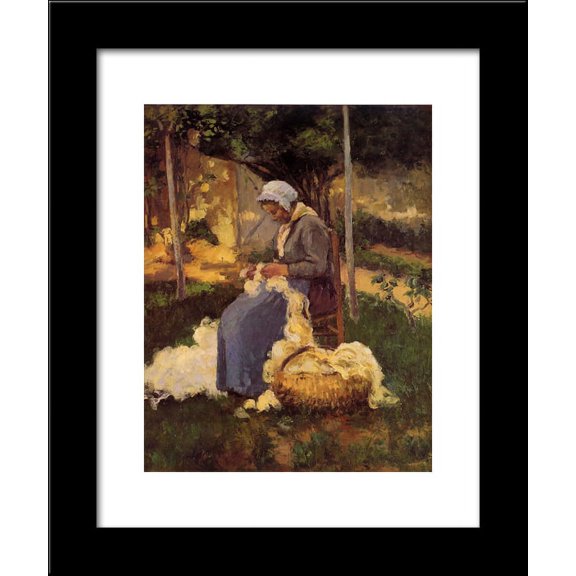 Female Peasant Carding Wool 20x24 Framed Art Print by Pissarro, Camille