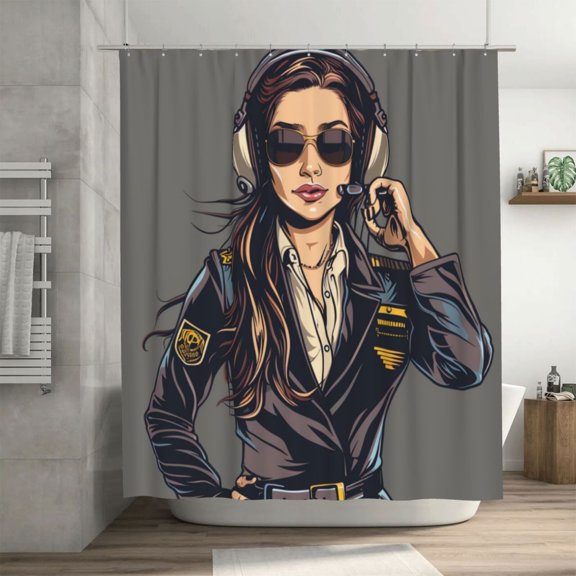 Female Pilot Shower Curtain 72X72In For Bathroom, Waterproof Fabric Quick Dry Soft Decoration Set